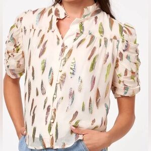 Ciebon Metallic Feather Puff Sleeve Blouse